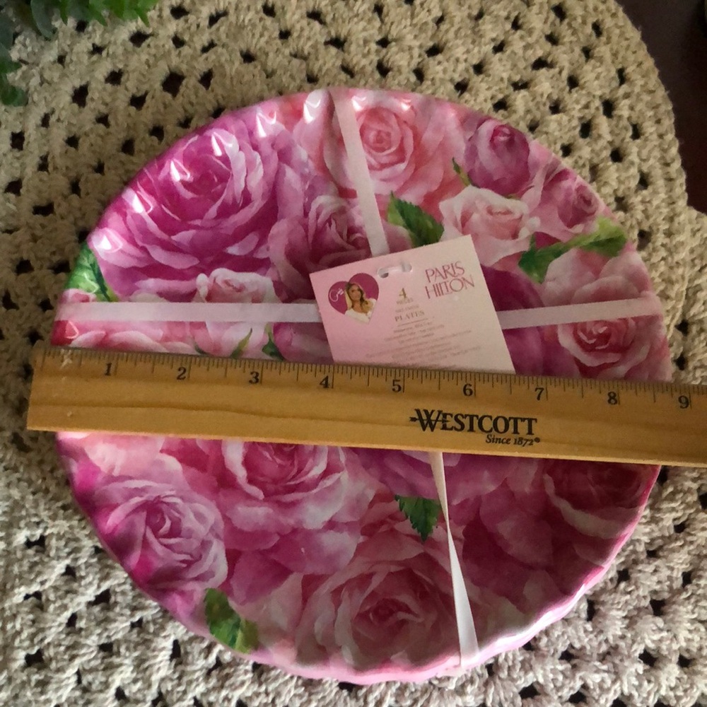Paris Hilton Pink Floral Rose Melamine Plates - Picture 4 of 7